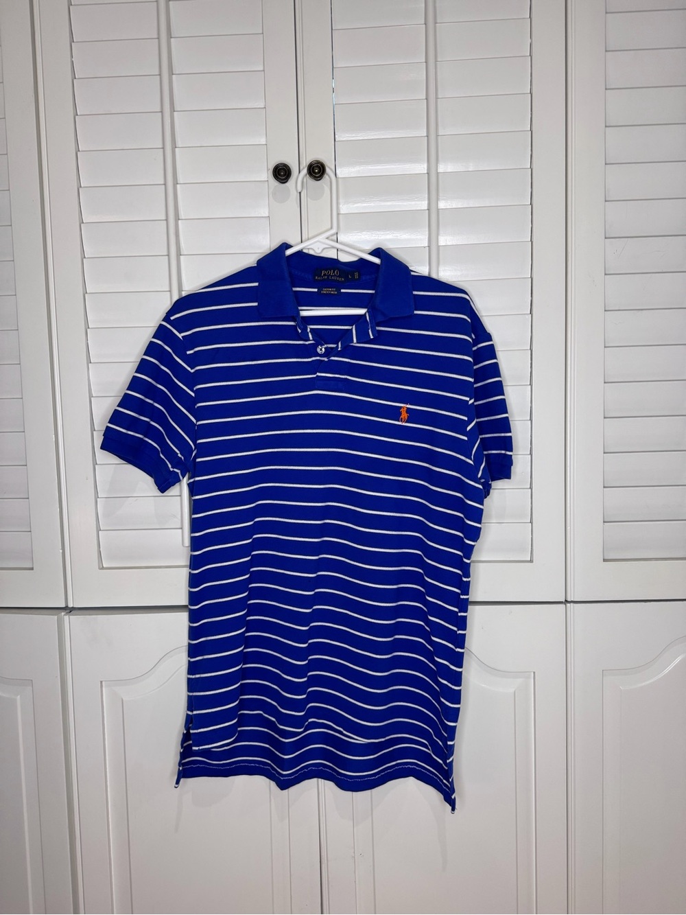 Polo by Ralph Lauren Royal Blue & White Striped Polo Shirt with Orange Pony